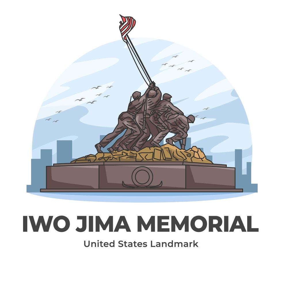 iwo jima memorial estados unidos histórico minimalista dibujos animados vector