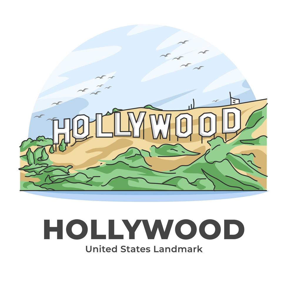 Hollywood United States Landmark Minimalist Cartoon vector