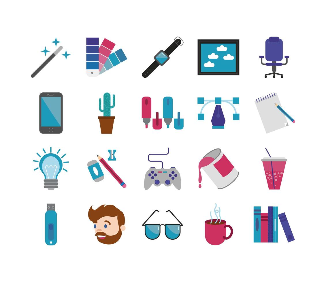 Designer flat icon set vector