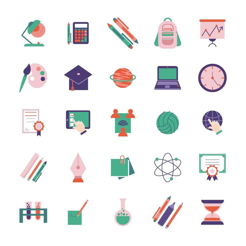 conjunto de iconos de estilo plano escolar y educativo vector