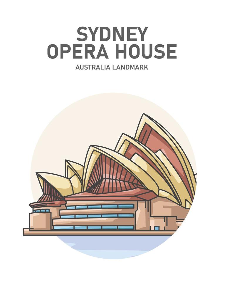 ópera house australia emblemático dibujos animados minimalistas vector