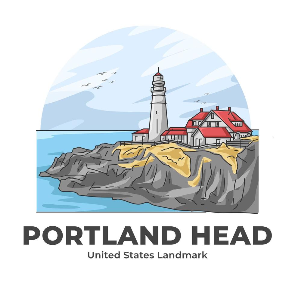 Portland Head Lighthouse United States Landmark Minimalist Cartoon vector