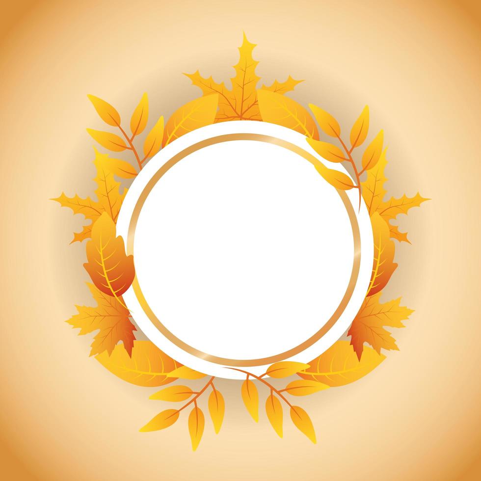 banner de otoño con marco circular de follaje vector