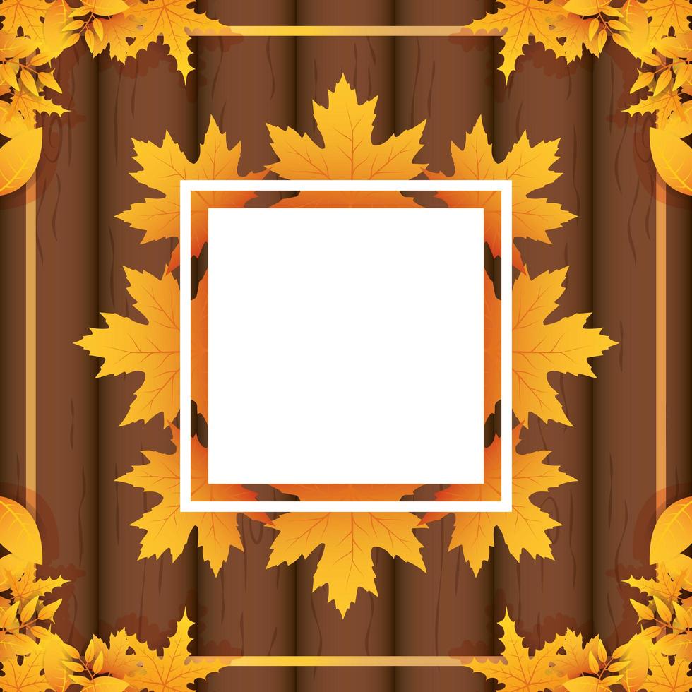 Autumn leaves foliage square frame vector