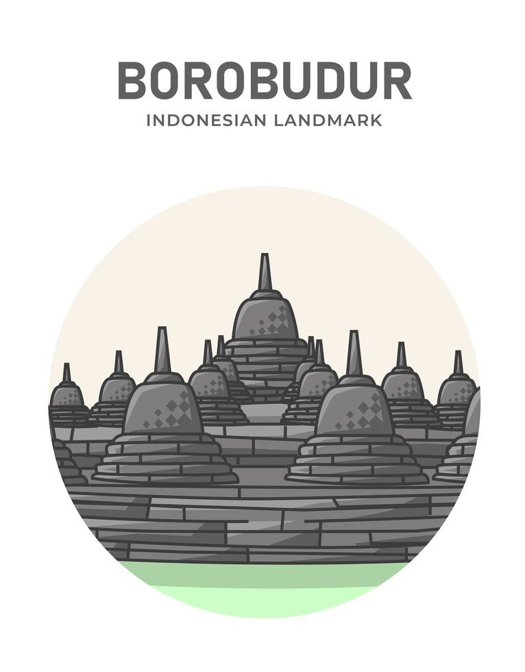Borobudur Indonesian Landmark Minimalist Cartoon vector