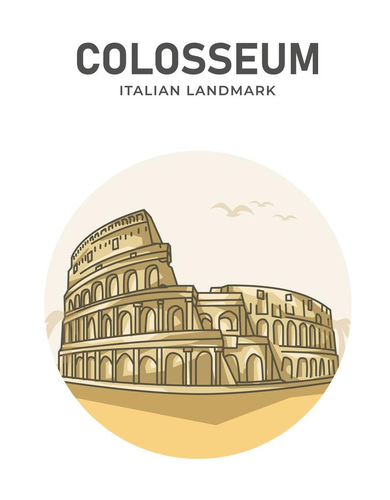 coliseo italiano hito minimalista dibujos animados vector