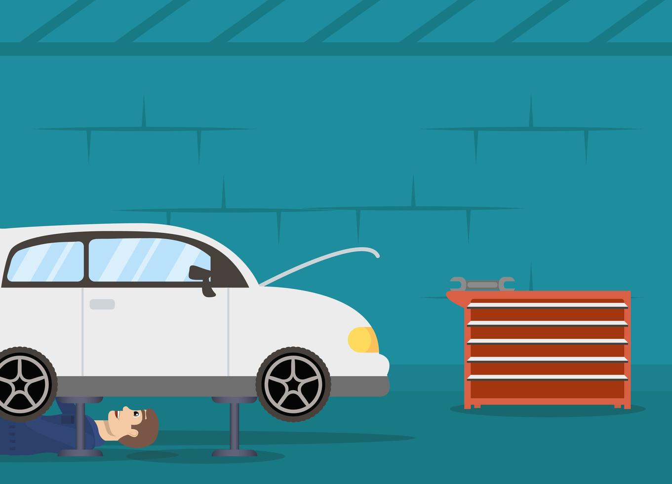 Mechanic man working on a car vector