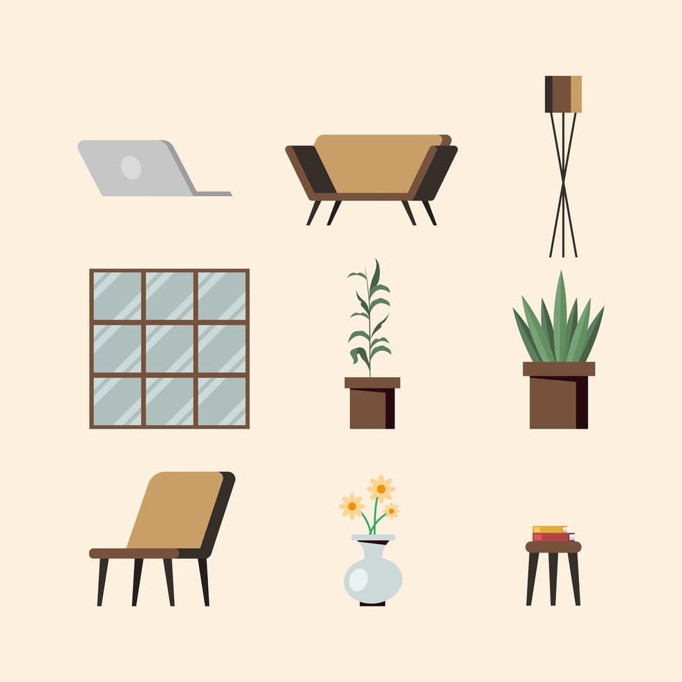 conjunto de iconos de hogar y decoración vector