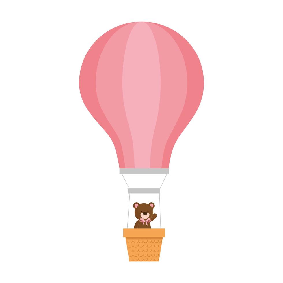 cute teddy bear in balloon air hot travel vector