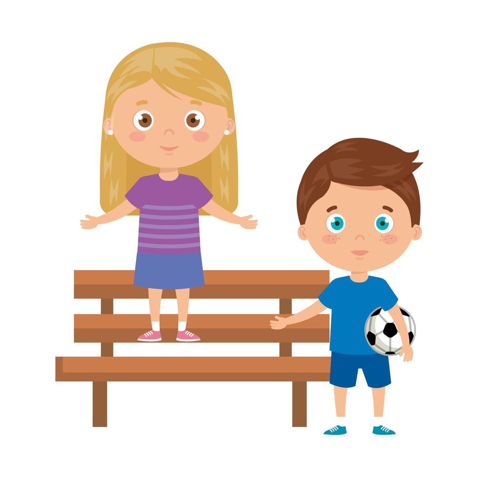 children with playing with soccer ball on park chair vector