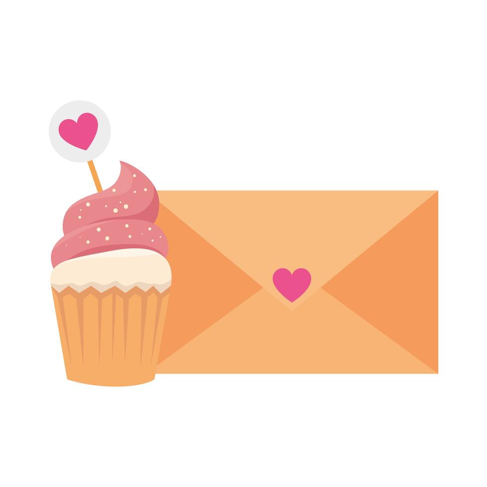 envelope with heart and cupcake isolated icon vector