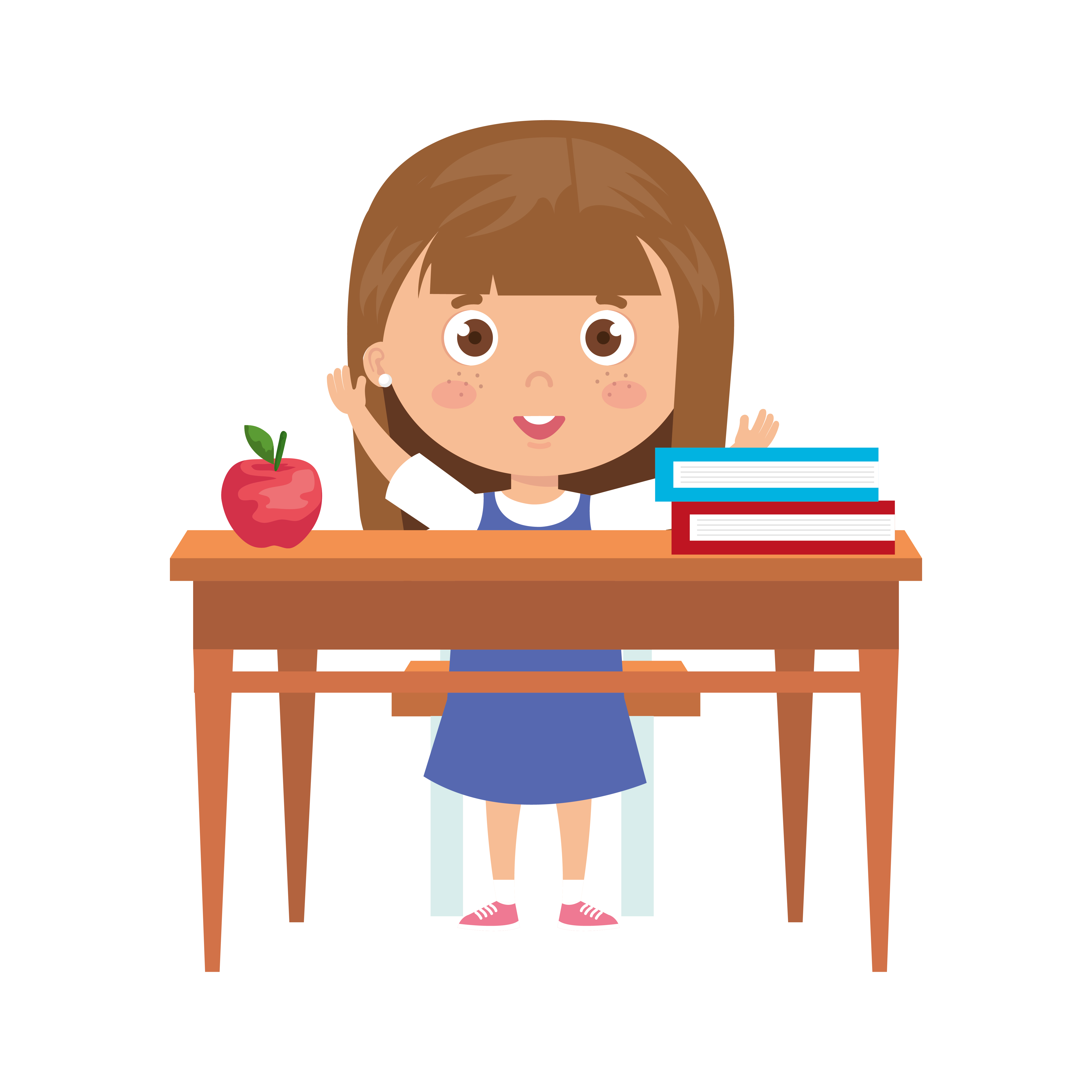 Download student girl sitting in school desk on white background for free.