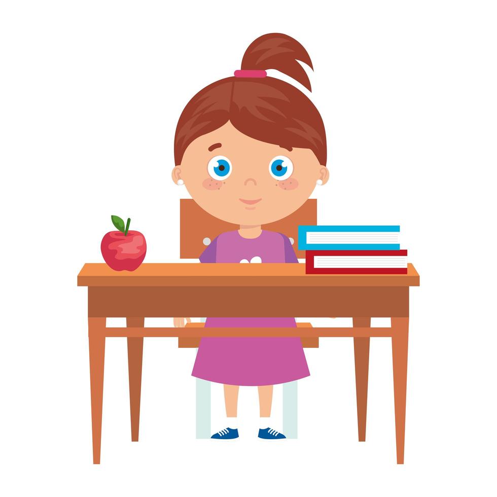 student girl sitting in school desk on white background vector