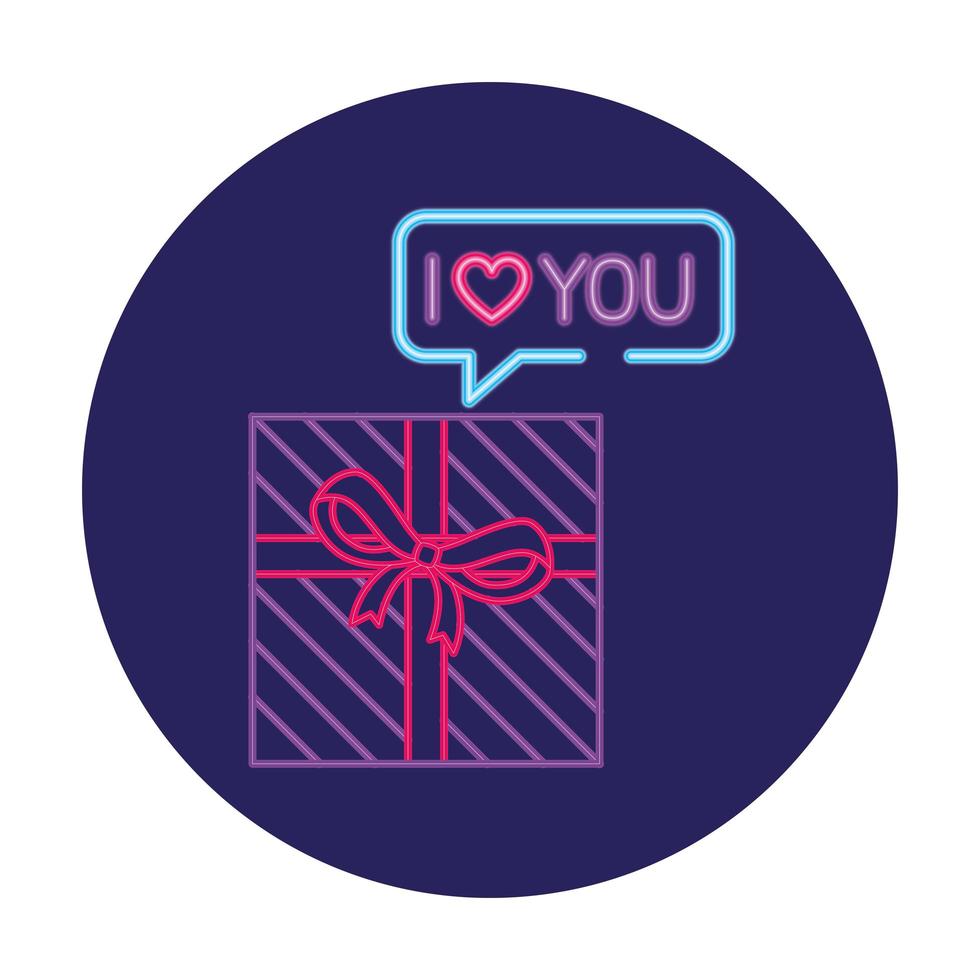 gift box with ribbon in neon light, valentine day vector