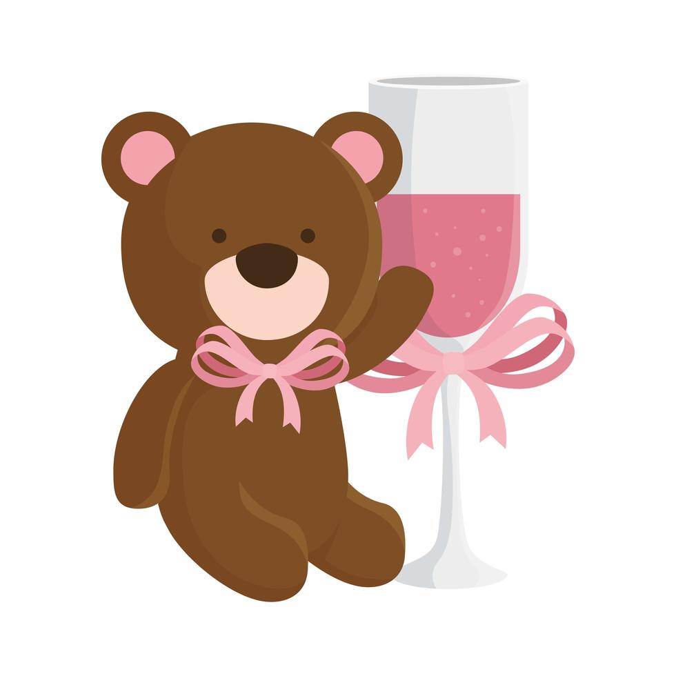 cute teddy bear with cup champagne isolated icon vector