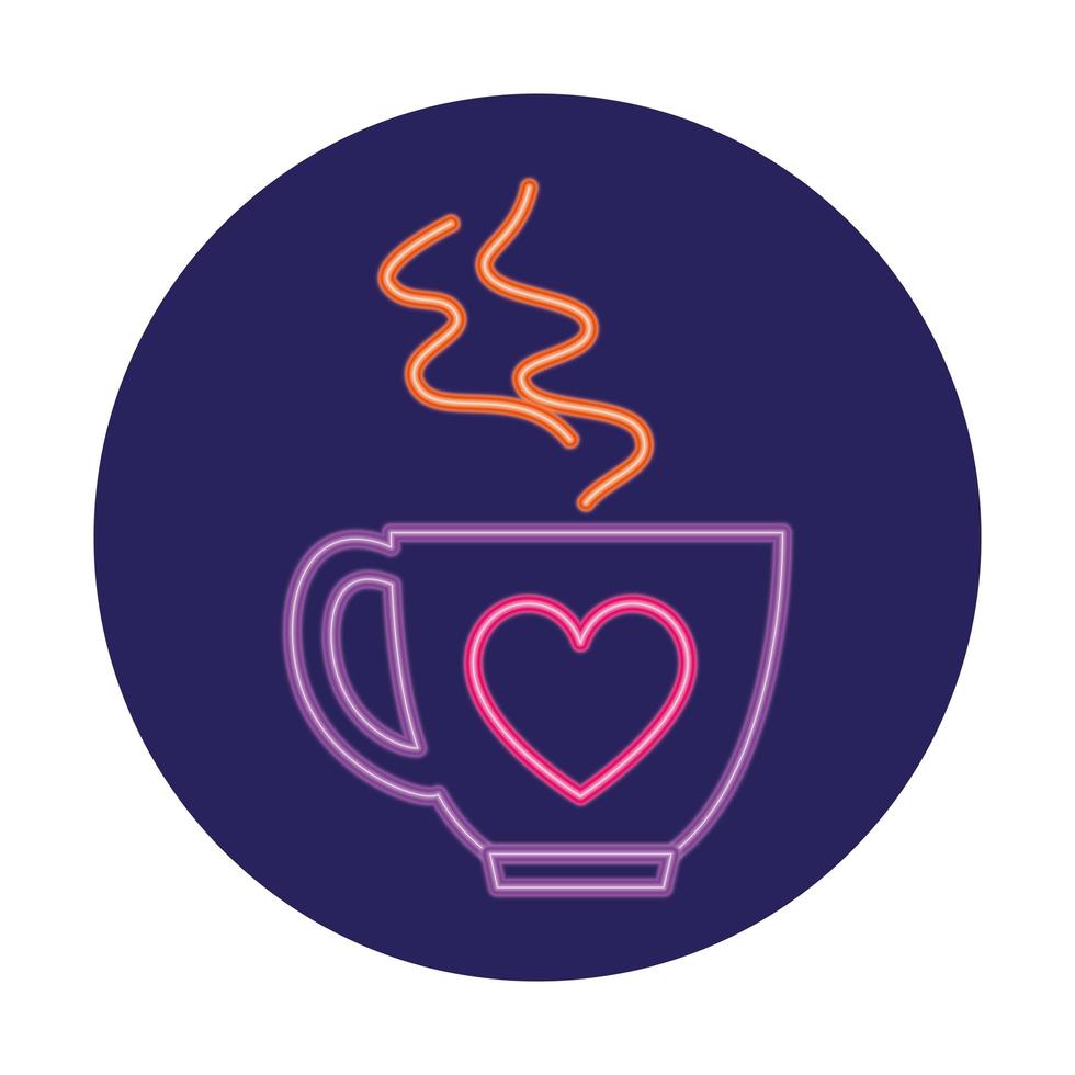 cup of coffee in neon light , valentine day vector