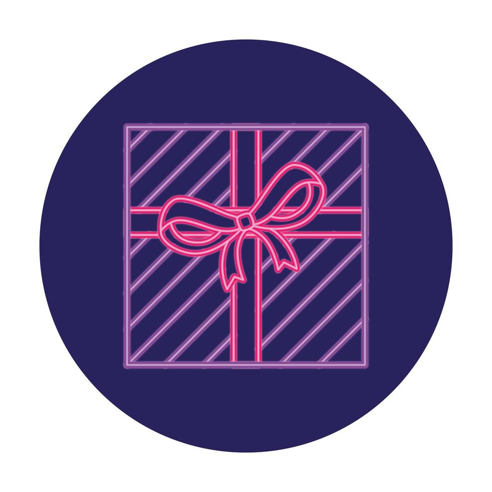 gift box with ribbon in neon light, valentine day vector