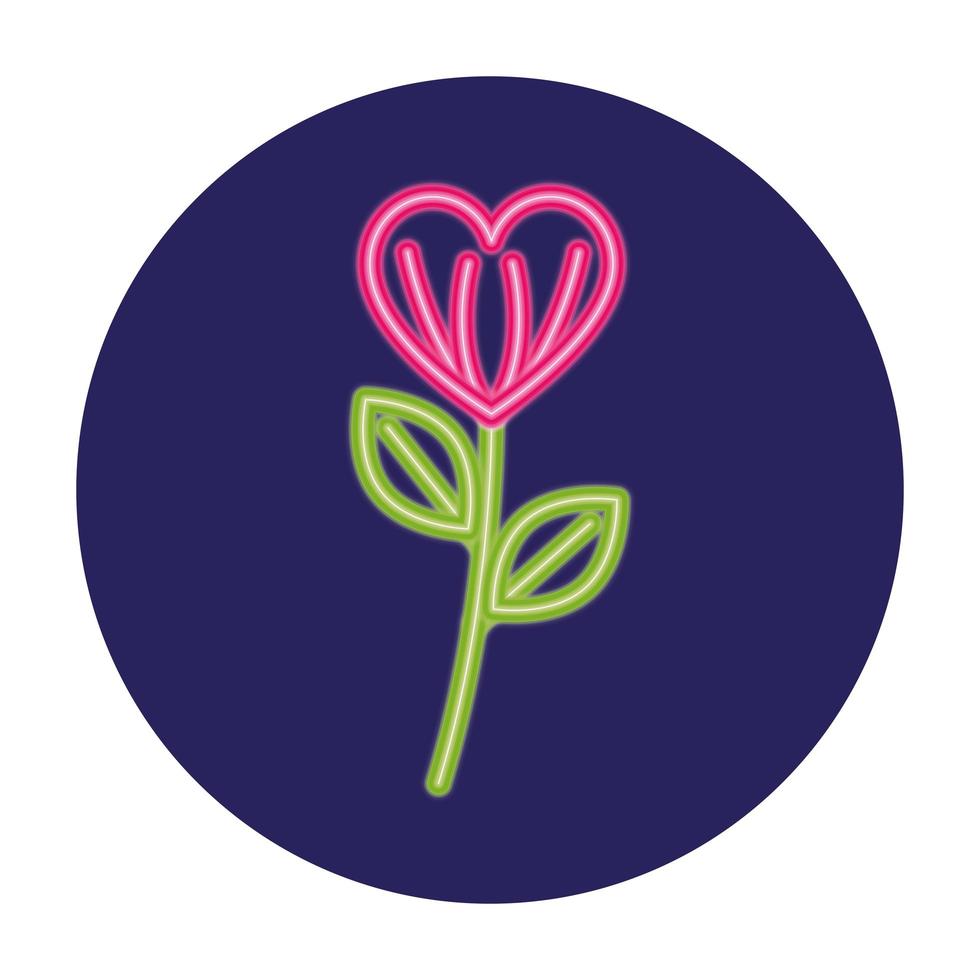 flower with leaves in neon light, valentine day vector