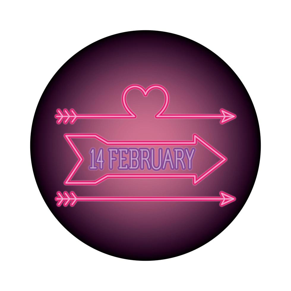 february 14 label in neon light, valentines day vector