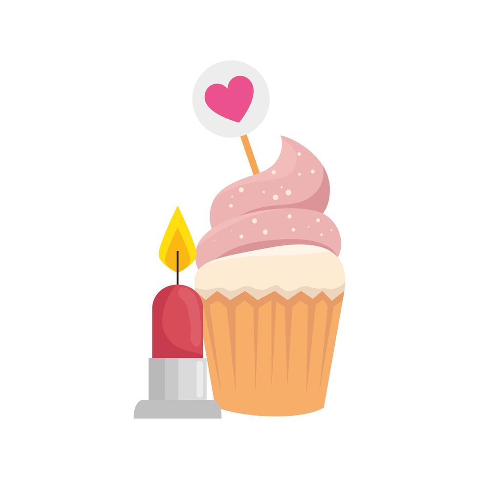 delicioso cupcake con vela icono aislado vector