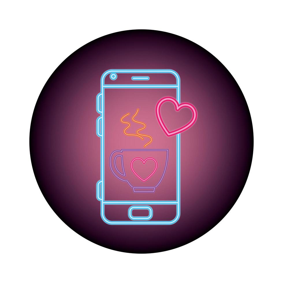 smartphone with speech bubble in neon light, valentines day vector