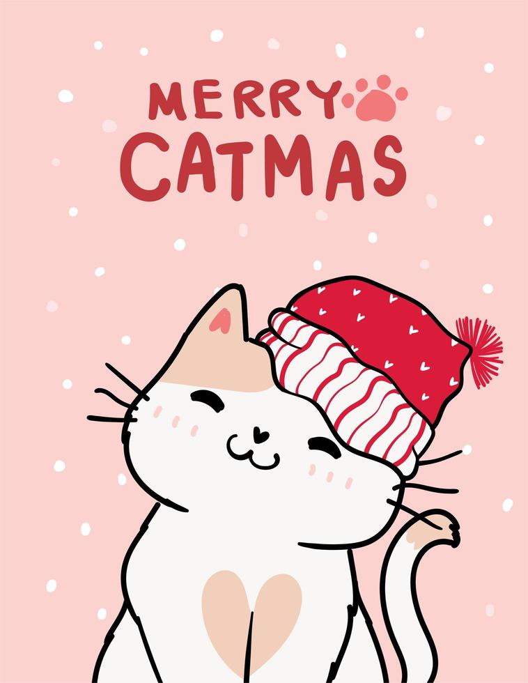 Merry Christmas greeting card with cute cat vector