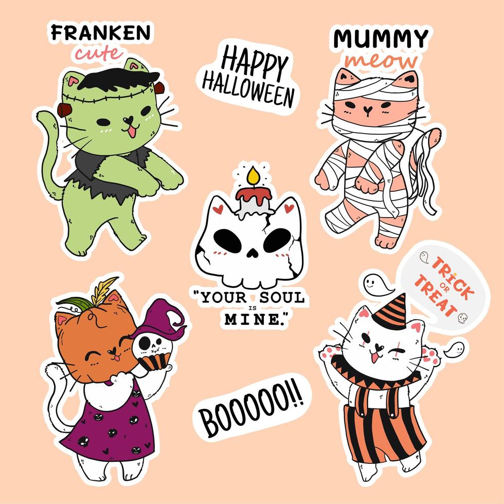 Set of cute funny Halloween cats vector