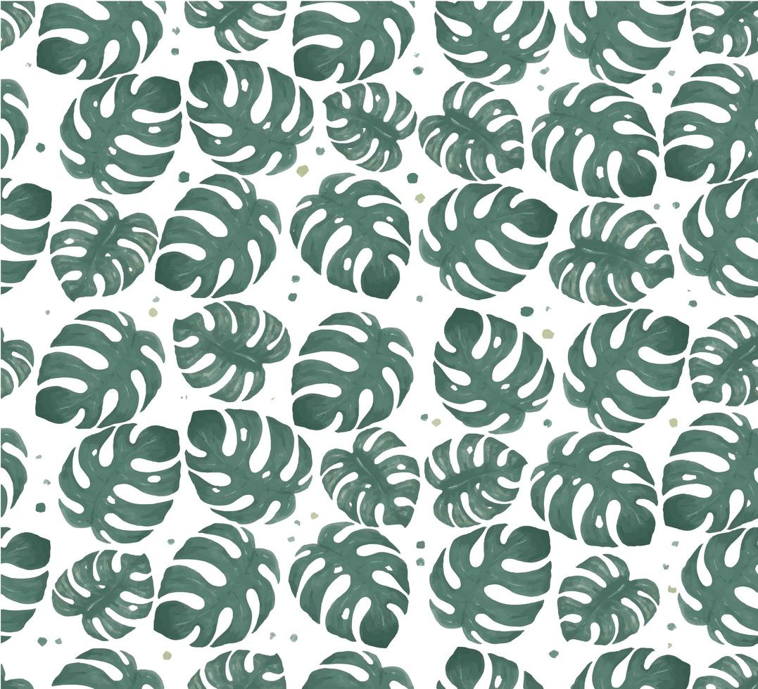 Watercolor monstera leaf seamless pattern background vector