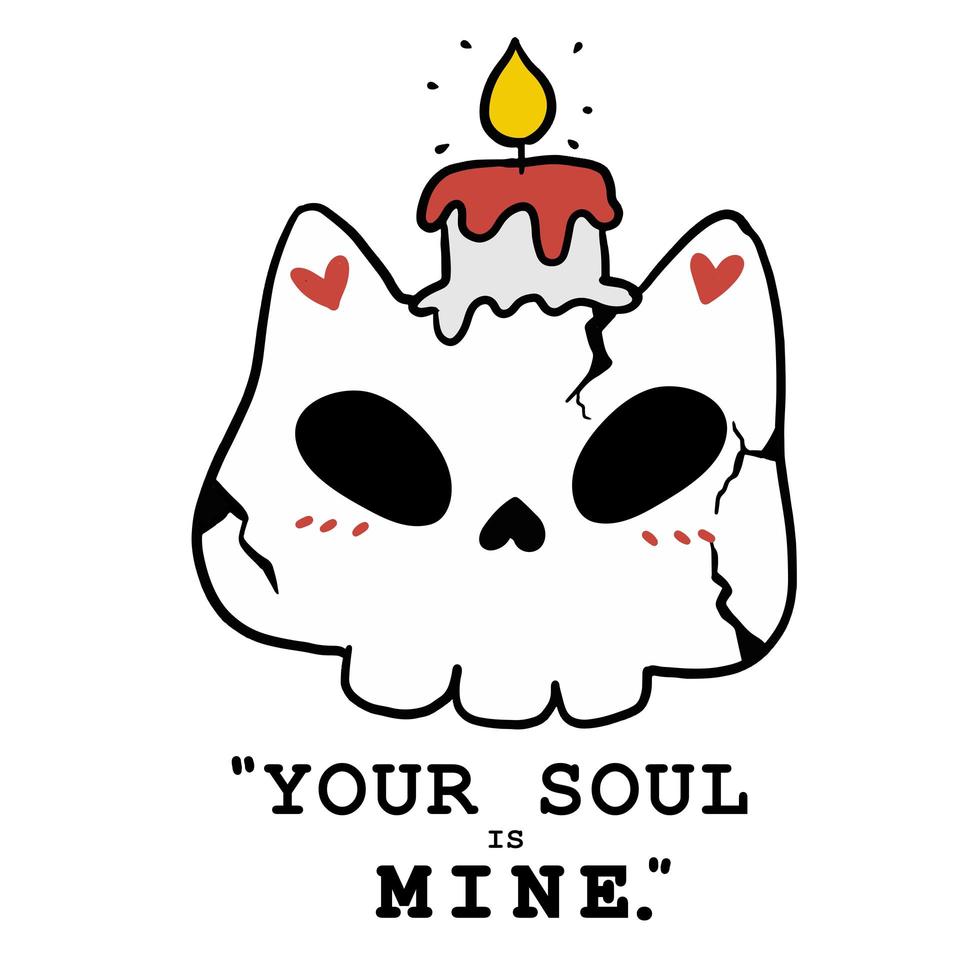 cute skull cat with candle for Halloween celebration vector