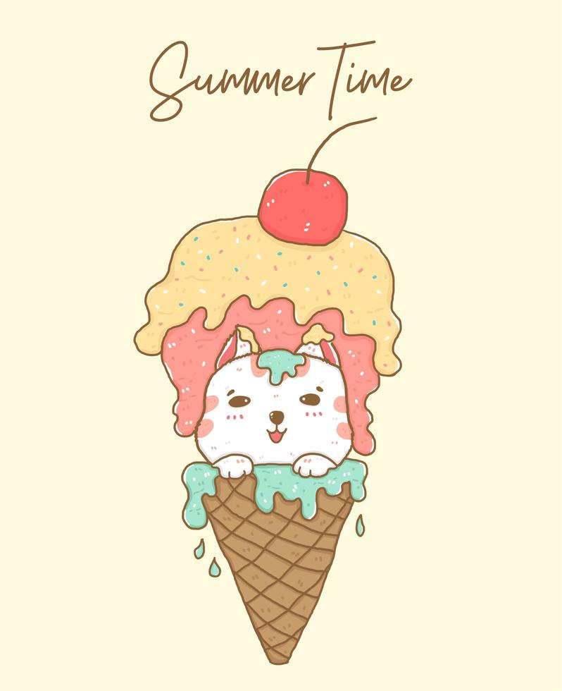 cute white cat inside an ice cream cone vector