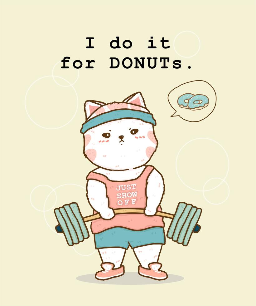 Hand drawing white fat cat working out vector