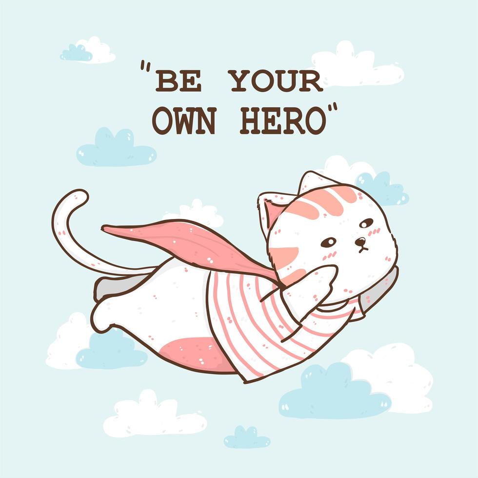 cute cat wearing a pink cape and flying vector