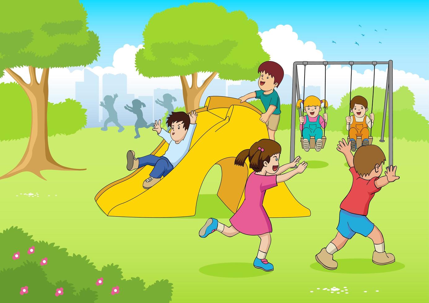 Kids Playing At The Park vector