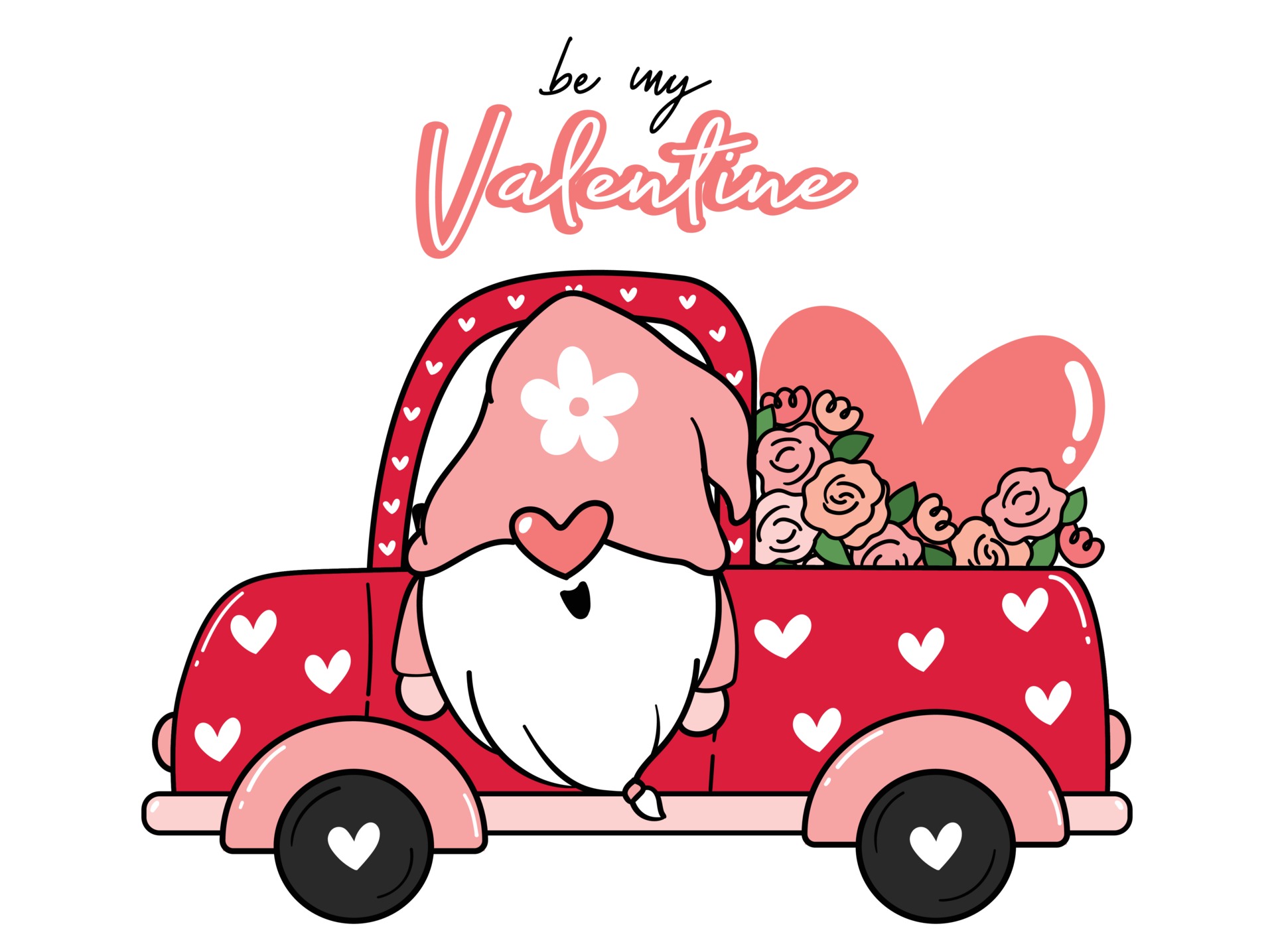 Download Valentine Gnome In Flower Truck 1943140 Vector Art At Vecteezy