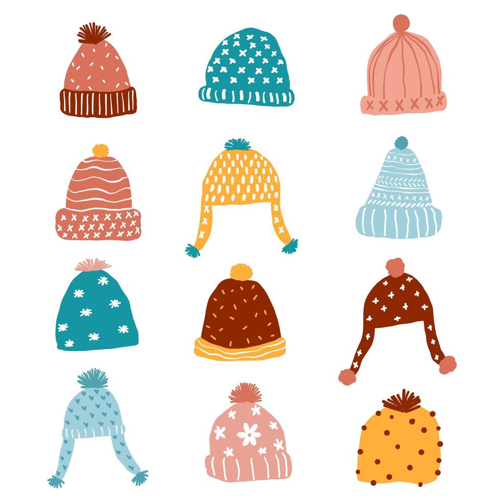 cute knitted beanie winter hat set vector