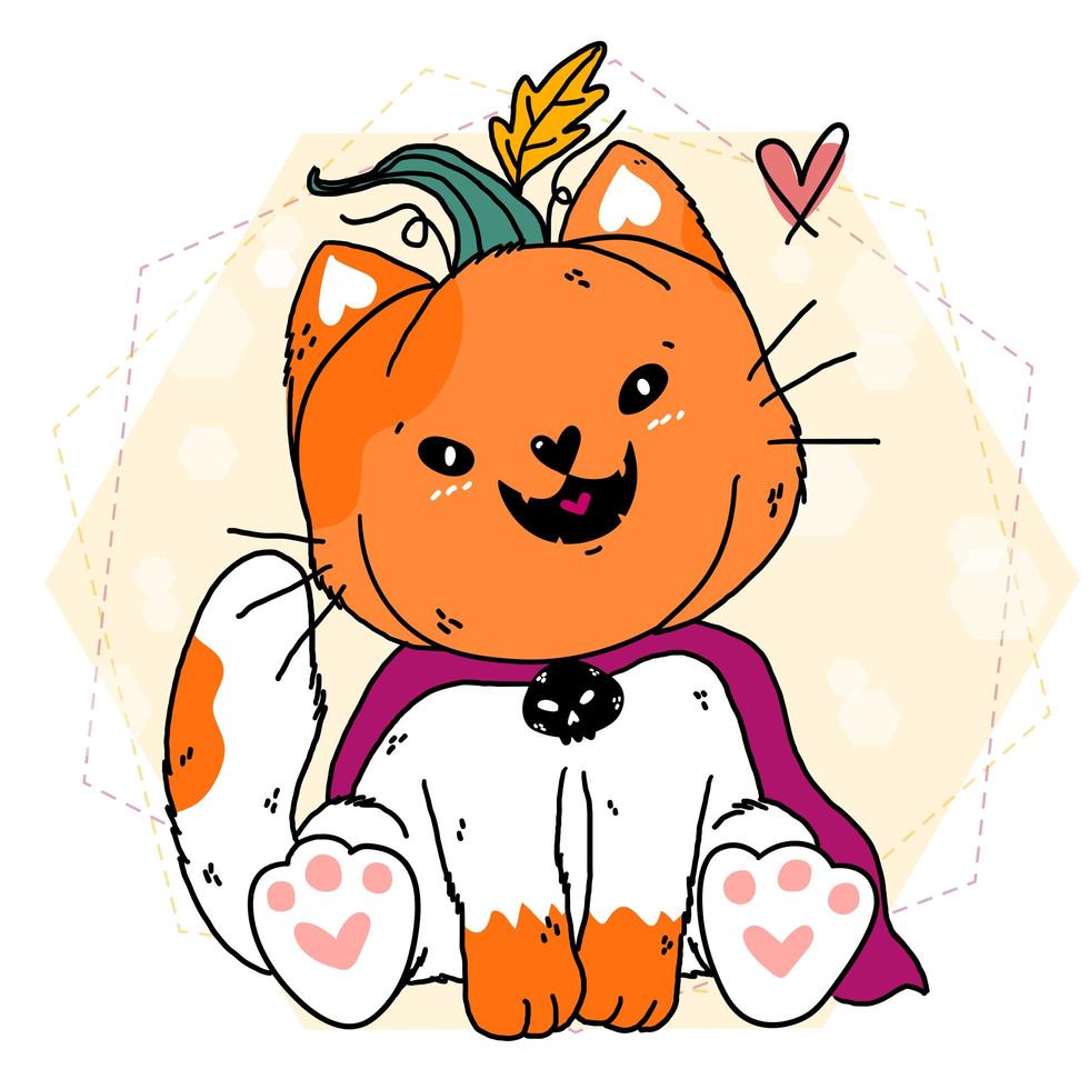 lindo gato disfrazado de calabaza para la celebración de halloween vector