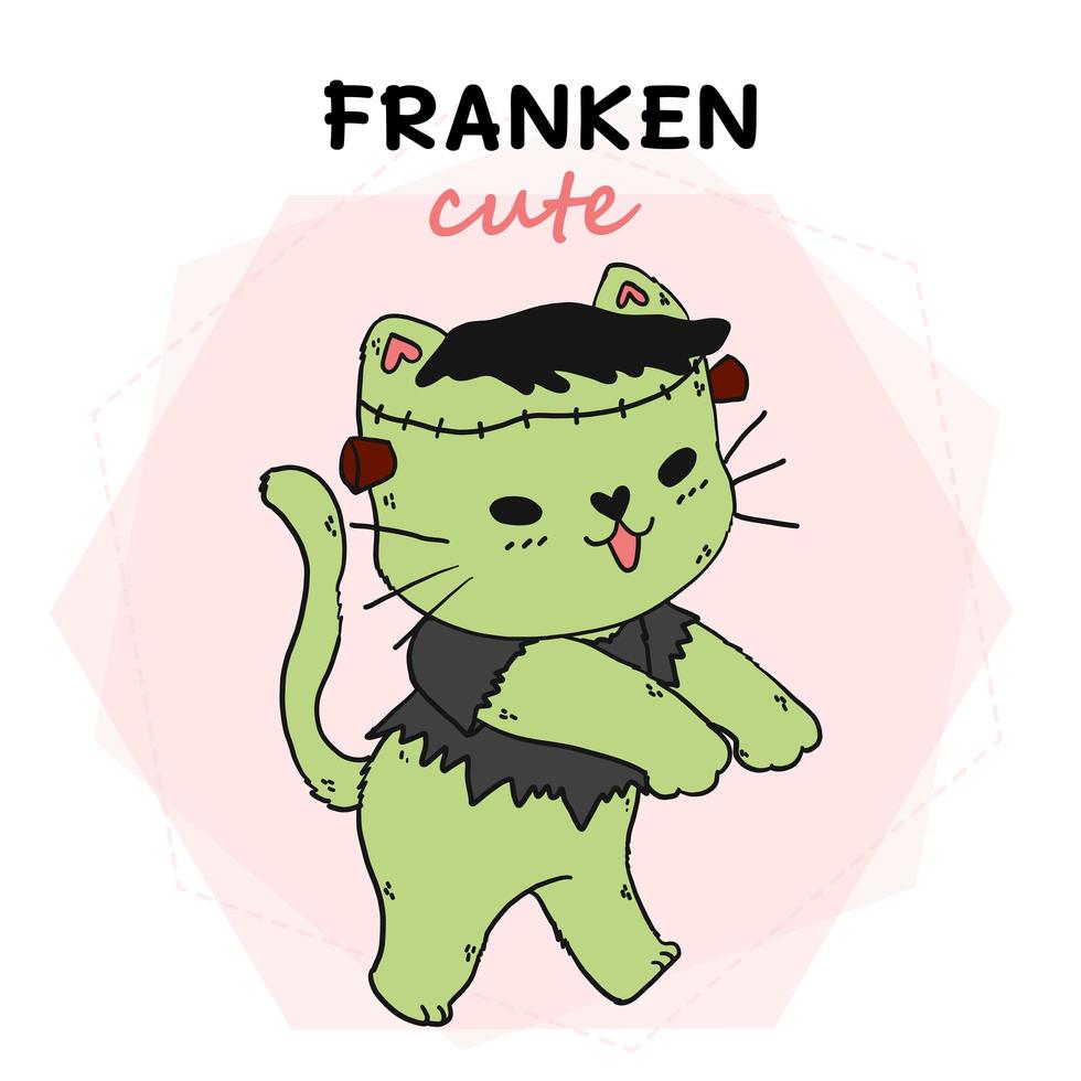 lindo gato disfrazado de frankenstein para la celebración de halloween vector