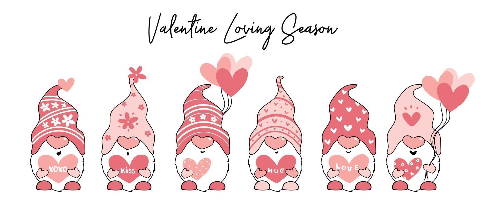 Cute Valentine love gnome collection vector