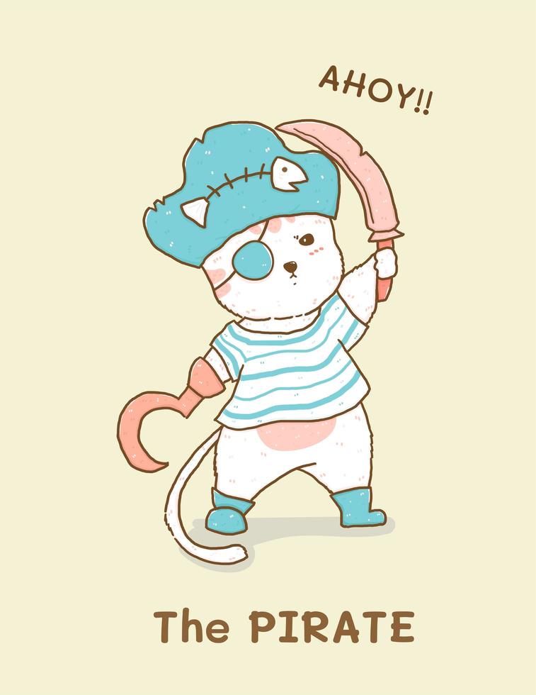 cute white cat in a pirate costume vector