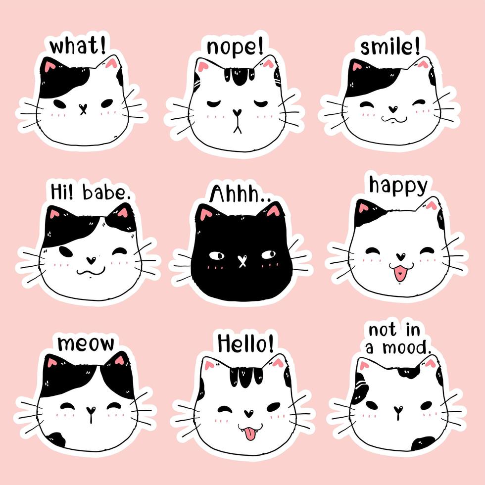 conjunto de lindo gatito caras emoji vector