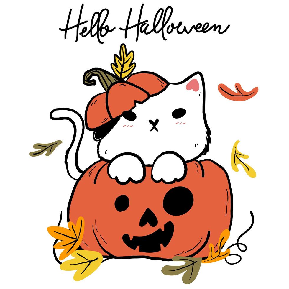 cute cat in a pumpkin costume for Halloween celebration vector