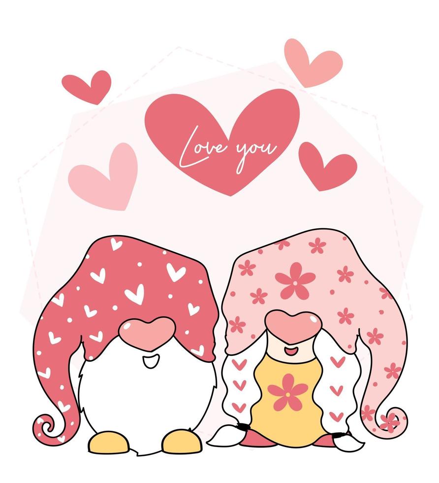 lindos gnomos de San Valentín vector