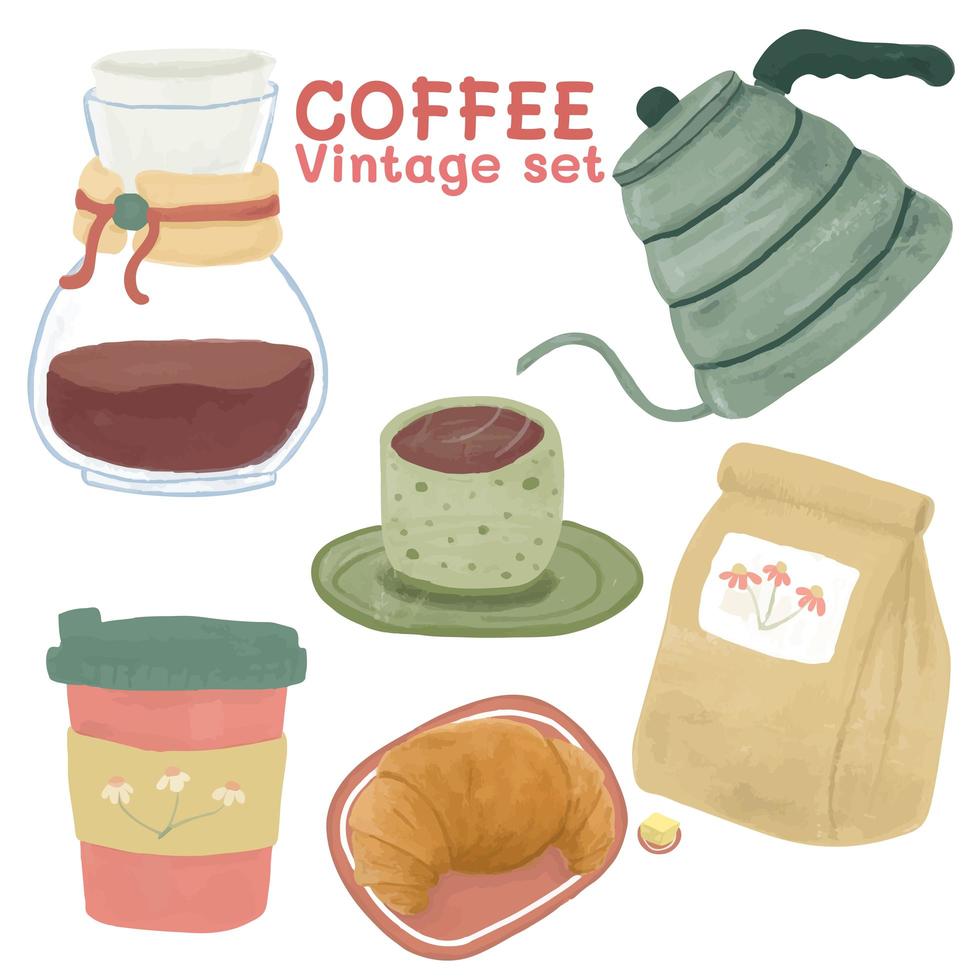 Vintage-style coffee equipment set vector