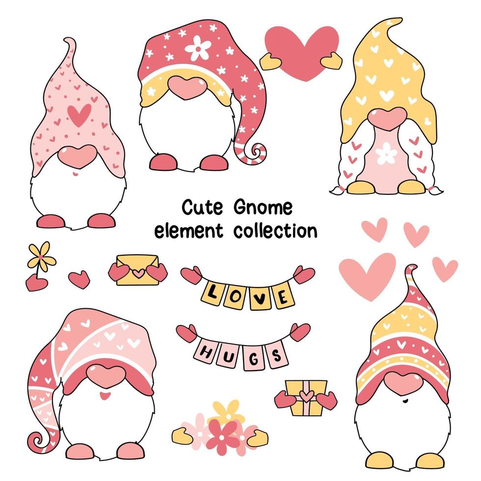 Cute Valentine Gnome Set vector