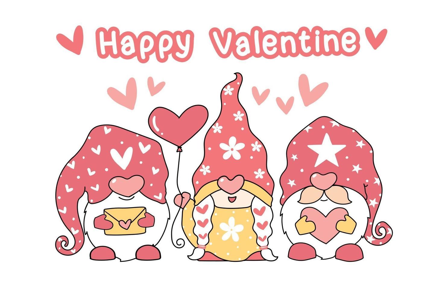 lindos gnomos con un globo en forma de corazón y cartas de amor vector