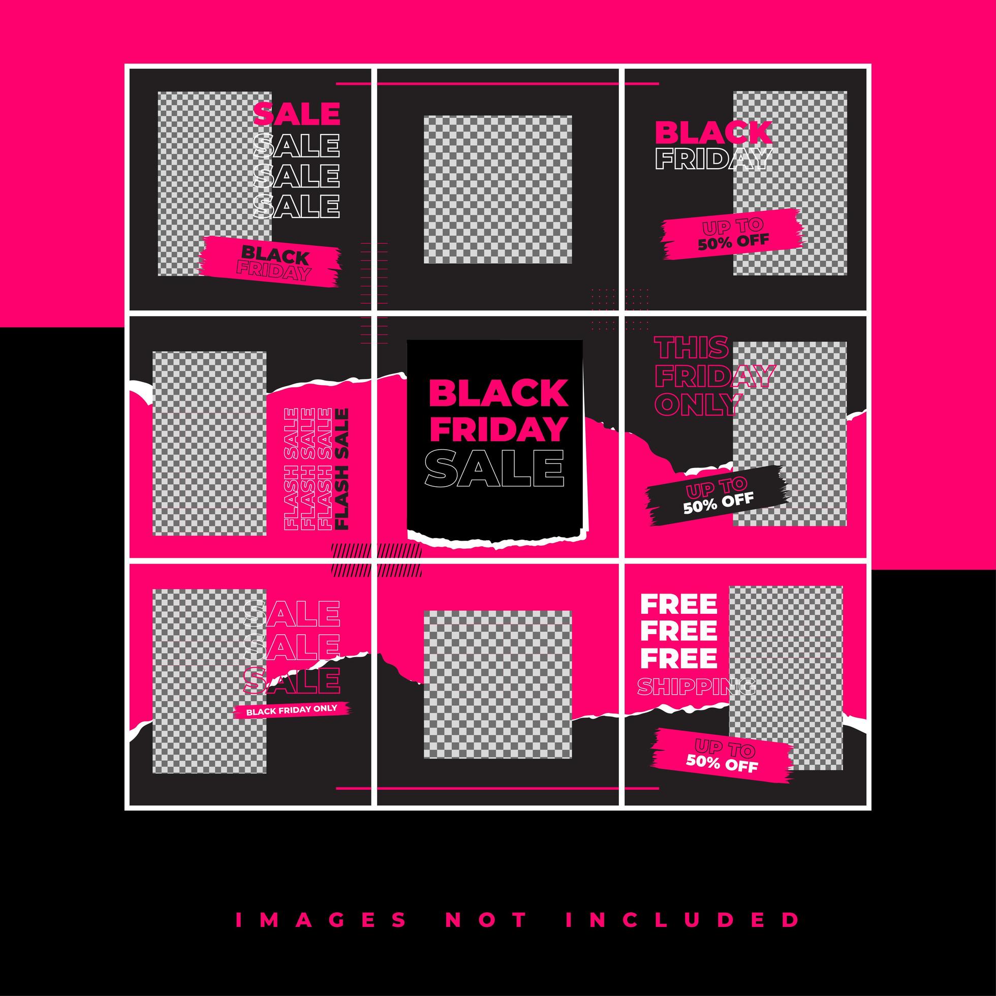 Black friday Social Media Puzzle Template with Hype style and neon color for promotion sale discount vector