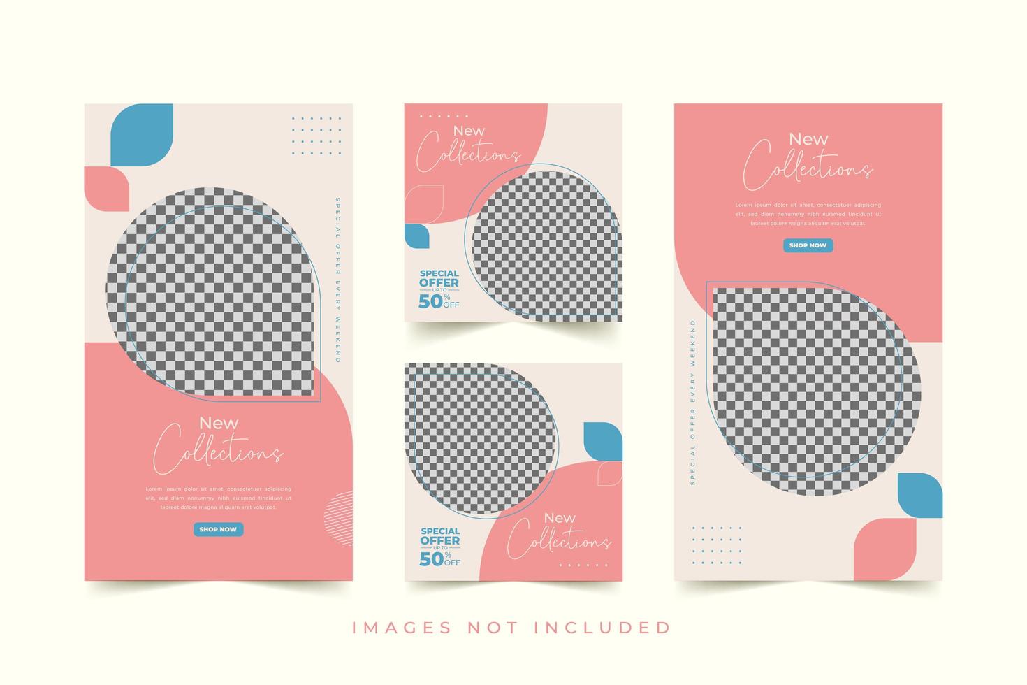 Fashion social media template set with premium background vector