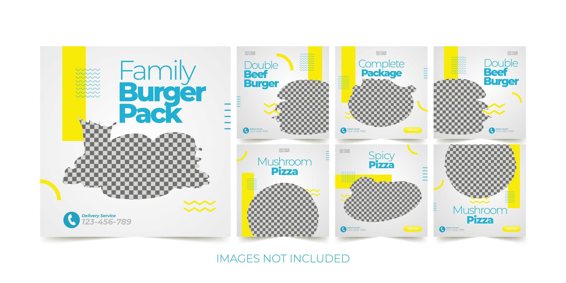 Fast Food Banner for Social Media Advertising Template Set vector