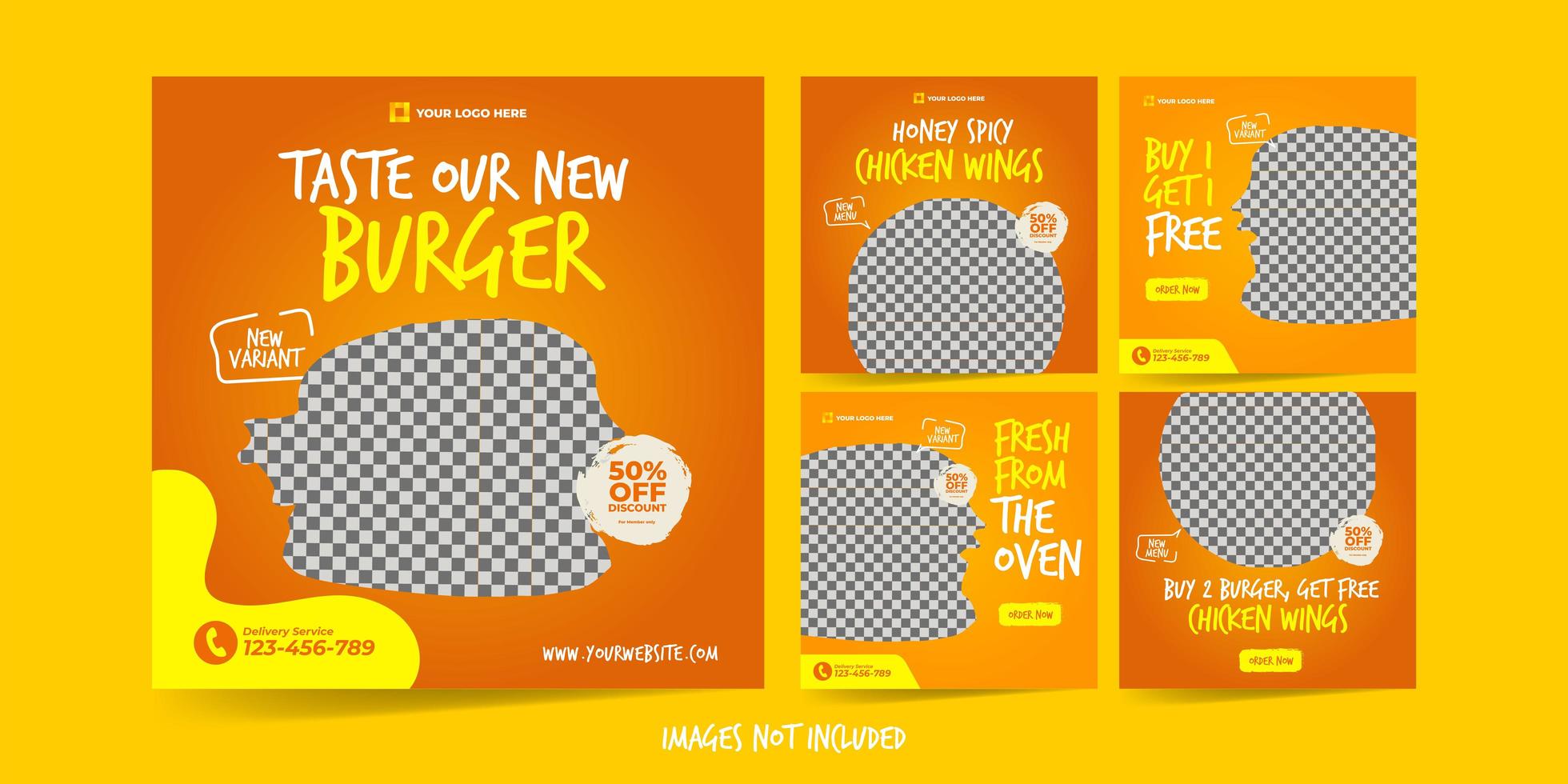 Burger For Social Media Advertising Template Set vector