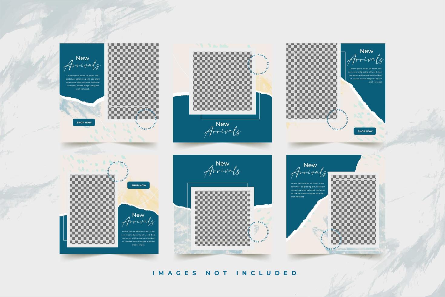 Fashion social media template set with abstract watercolor and torn paper background vector